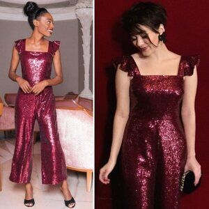 ✨ NEW Gal Meets Glam Casey Plum Wine Sequin Jumpsuit 18